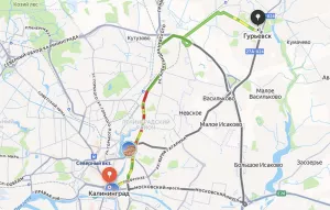 Карта проезда из Калининграда в Гурьевск
